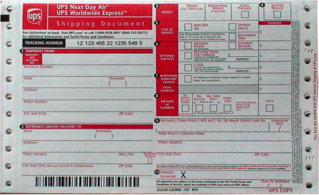 ups air waybill form